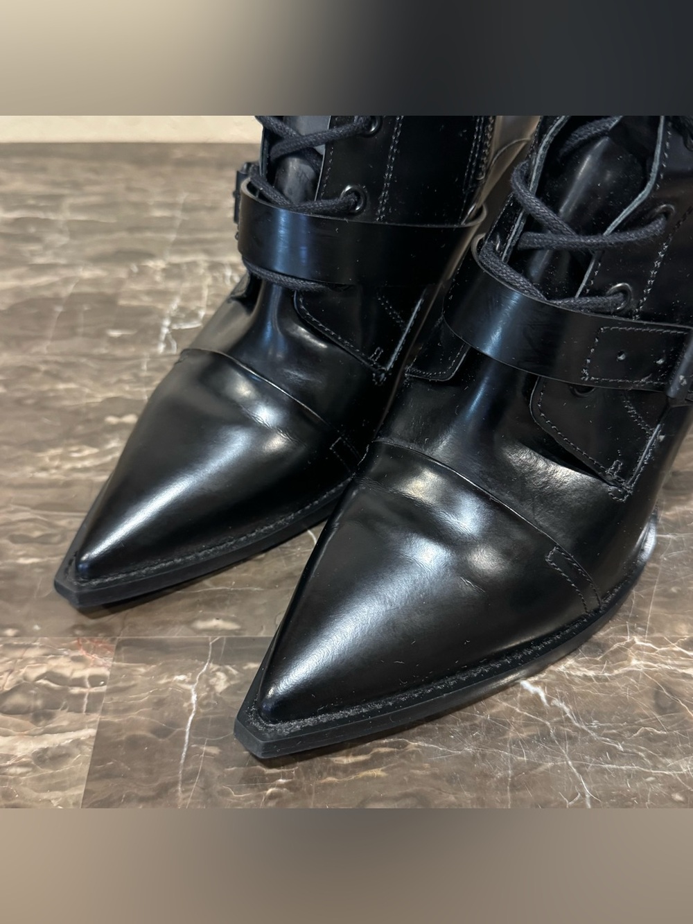 AllSaints Bianca Point Toe Patent Leather Boots - Picture 4 of 13